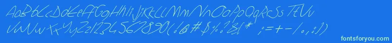 Шрифт Sharonlipshutzhandwritingitalic – зелёные шрифты на синем фоне