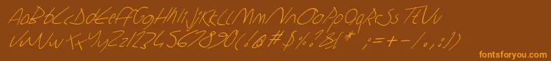 Sharonlipshutzhandwritingitalic-Schriftart – Orangefarbene Schriften auf braunem Hintergrund