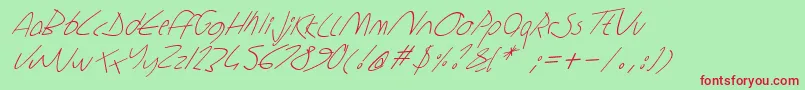 Fonte Sharonlipshutzhandwritingitalic – fontes vermelhas em um fundo verde