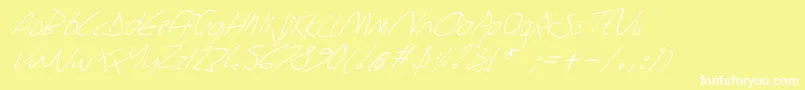 Fonte Sharonlipshutzhandwritingitalic – fontes brancas em um fundo amarelo