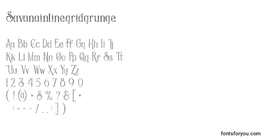Schriftart Savanainlinegridgrunge – Alphabet, Zahlen, spezielle Symbole