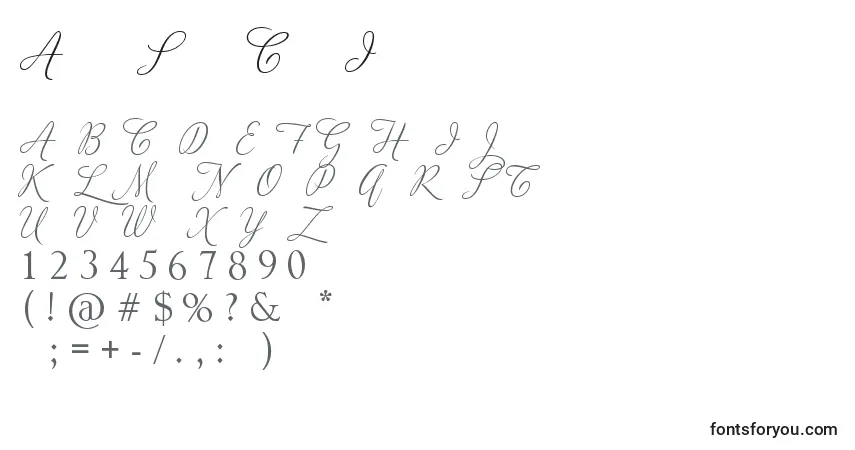 A fonte AdiosScriptCapsIi – alfabeto, números, caracteres especiais