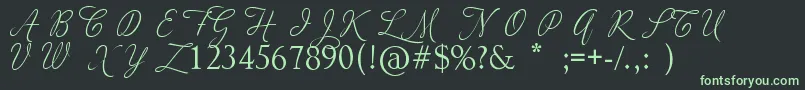 AdiosScriptCapsIi-fontti – vihreät fontit mustalla taustalla
