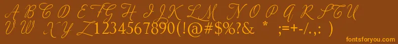 AdiosScriptCapsIi Font – Orange Fonts on Brown Background