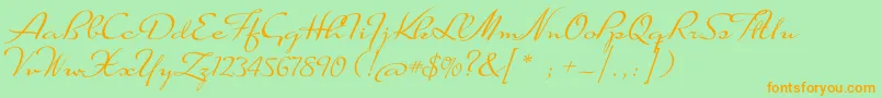 SuaveScript-Schriftart – Orangefarbene Schriften auf grünem Hintergrund