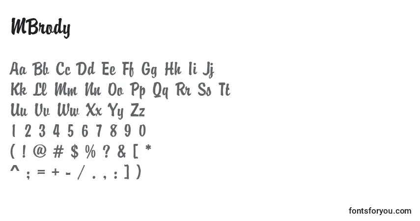 A fonte MBrody – alfabeto, números, caracteres especiais