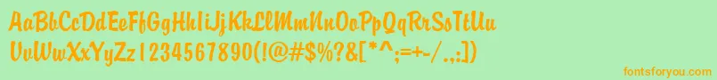 フォントMBrody – オレンジの文字が緑の背景にあります。