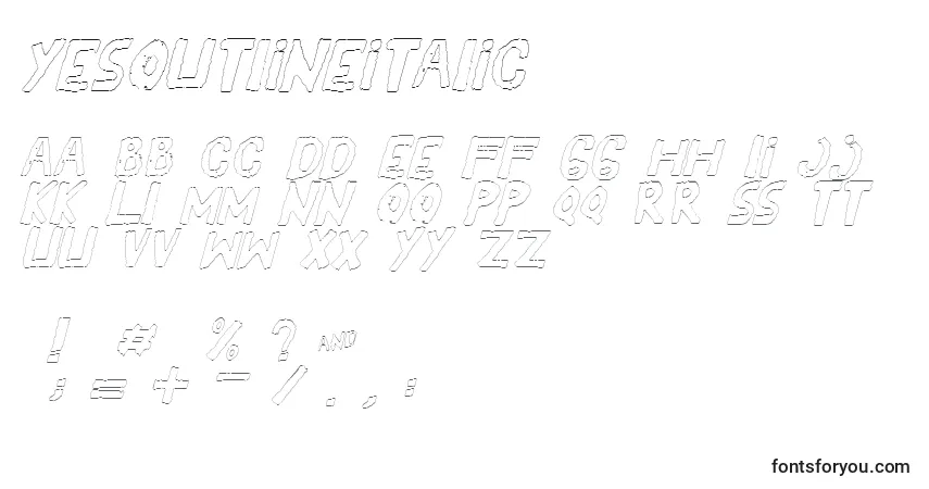 YesOutlineitalic-fontti – aakkoset, numerot, erikoismerkit