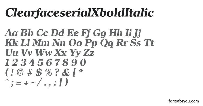 Schriftart ClearfaceserialXboldItalic – Alphabet, Zahlen, spezielle Symbole