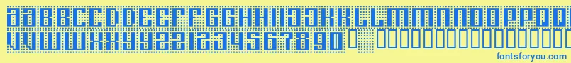 Computeramok-Schriftart – Blaue Schriften auf gelbem Hintergrund