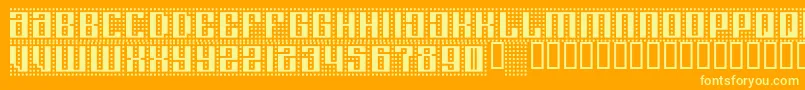 Fonte Computeramok – fontes amarelas em um fundo laranja