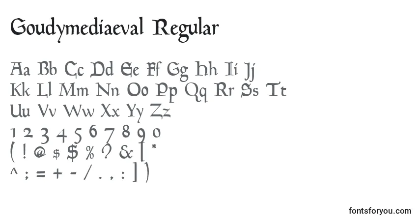 A fonte Goudymediaeval Regular – alfabeto, números, caracteres especiais
