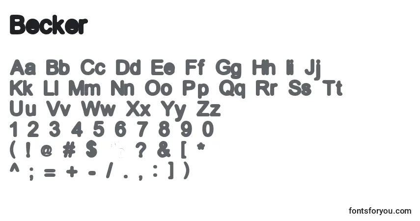 Czcionka Becker – alfabet, cyfry, specjalne znaki