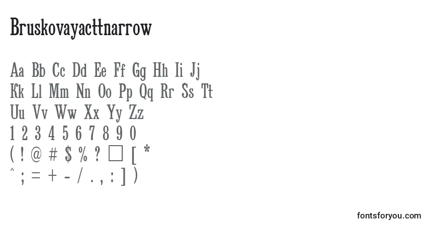 A fonte Bruskovayacttnarrow – alfabeto, números, caracteres especiais