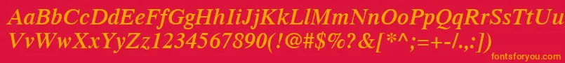 TimesLtSemiboldItalic-fontti – oranssit fontit punaisella taustalla