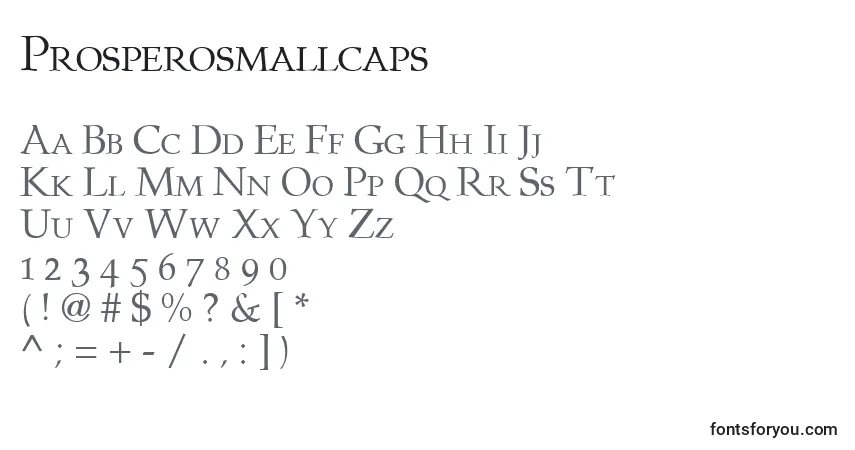 A fonte Prosperosmallcaps – alfabeto, números, caracteres especiais