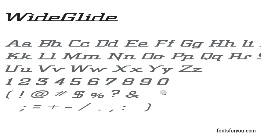 Czcionka WideGlide – alfabet, cyfry, specjalne znaki