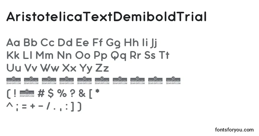 A fonte AristotelicaTextDemiboldTrial – alfabeto, números, caracteres especiais