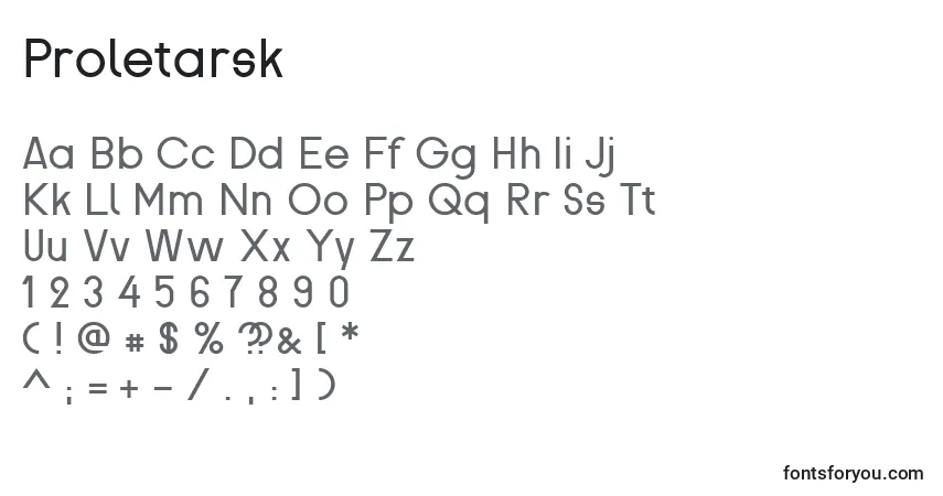 Czcionka Proletarsk – alfabet, cyfry, specjalne znaki