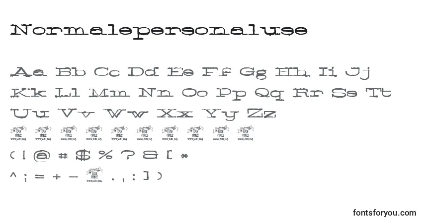Czcionka Normalepersonaluse – alfabet, cyfry, specjalne znaki
