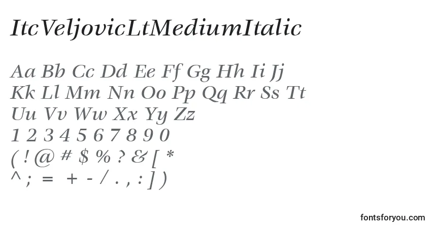 A fonte ItcVeljovicLtMediumItalic – alfabeto, números, caracteres especiais