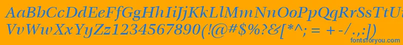 ItcVeljovicLtMediumItalic-Schriftart – Blaue Schriften auf orangefarbenem Hintergrund