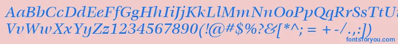 ItcVeljovicLtMediumItalic-Schriftart – Blaue Schriften auf rosa Hintergrund