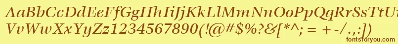 ItcVeljovicLtMediumItalic-Schriftart – Braune Schriften auf gelbem Hintergrund