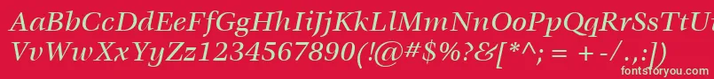 ItcVeljovicLtMediumItalic-Schriftart – Grüne Schriften auf rotem Hintergrund