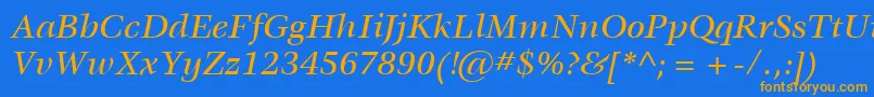 ItcVeljovicLtMediumItalic-Schriftart – Orangefarbene Schriften auf blauem Hintergrund