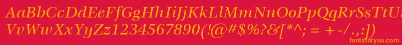 ItcVeljovicLtMediumItalic-Schriftart – Orangefarbene Schriften auf rotem Hintergrund