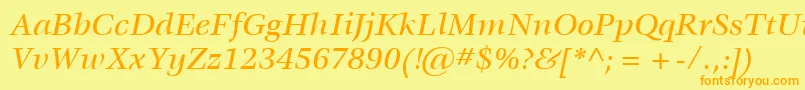 フォントItcVeljovicLtMediumItalic – オレンジの文字が黄色の背景にあります。