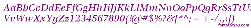 フォントItcVeljovicLtMediumItalic – 白い背景に紫のフォント