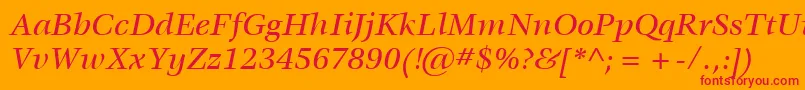ItcVeljovicLtMediumItalic-Schriftart – Rote Schriften auf orangefarbenem Hintergrund