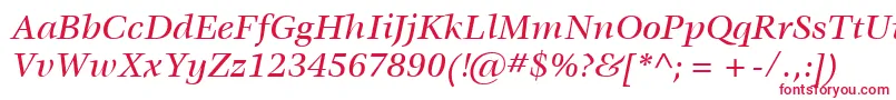 フォントItcVeljovicLtMediumItalic – 白い背景に赤い文字