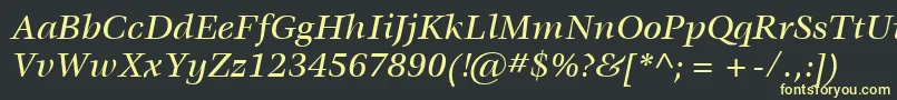 ItcVeljovicLtMediumItalic-fontti – keltaiset fontit mustalla taustalla