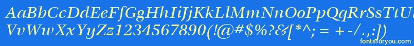 ItcVeljovicLtMediumItalic-Schriftart – Gelbe Schriften auf blauem Hintergrund