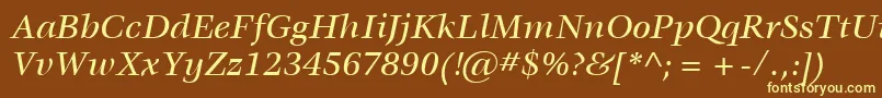 ItcVeljovicLtMediumItalic-fontti – keltaiset fontit ruskealla taustalla