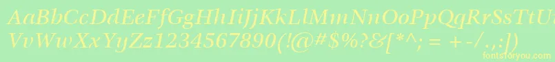 ItcVeljovicLtMediumItalic-fontti – keltaiset fontit vihreällä taustalla