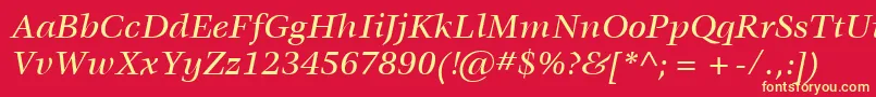 ItcVeljovicLtMediumItalic-Schriftart – Gelbe Schriften auf rotem Hintergrund