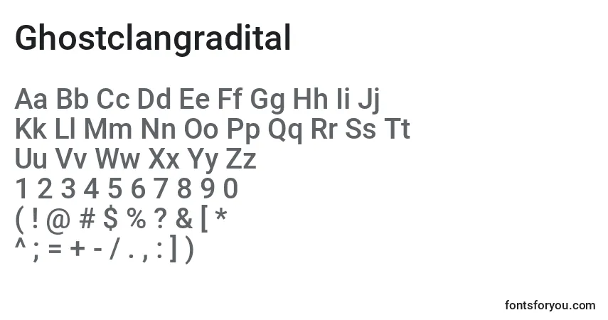Czcionka Ghostclangradital – alfabet, cyfry, specjalne znaki