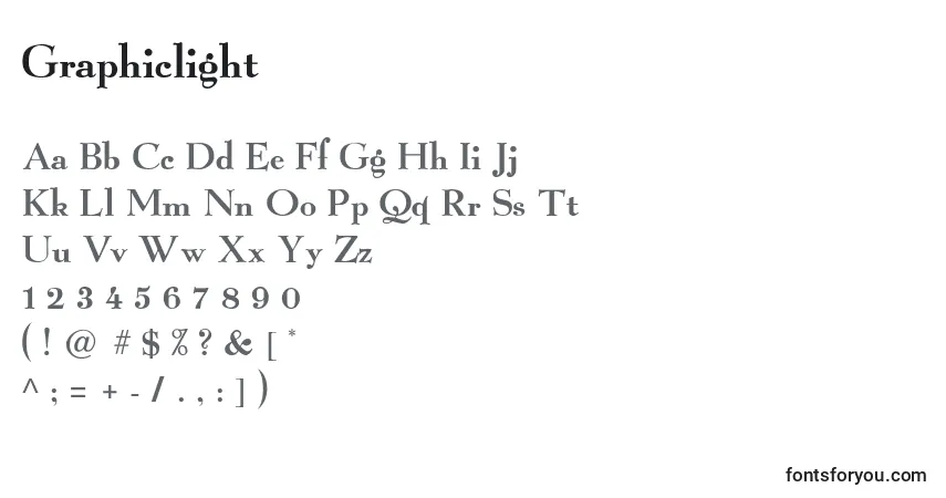 A fonte Graphiclight – alfabeto, números, caracteres especiais