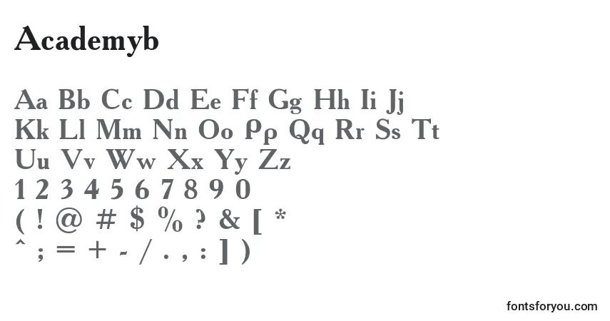 Шрифт Academyb – алфавит, цифры, специальные символы