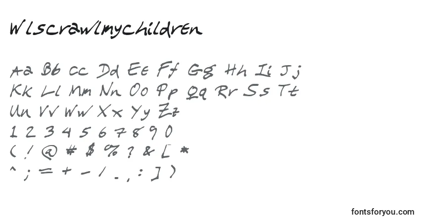Schriftart Wlscrawlmychildren – Alphabet, Zahlen, spezielle Symbole