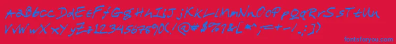 Wlscrawlmychildren-Schriftart – Blaue Schriften auf rotem Hintergrund