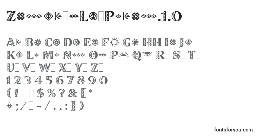 Schriftart ZinjaroLetPlain.1.0 – Alphabet, Zahlen, spezielle Symbole