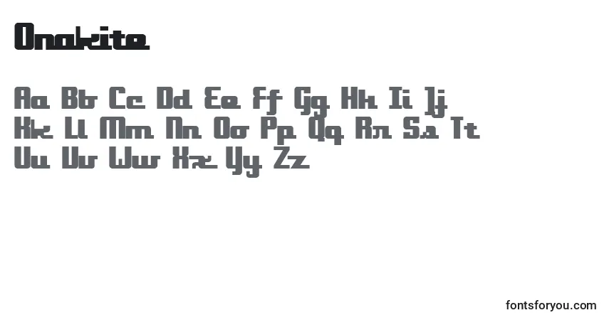 A fonte Onakite – alfabeto, números, caracteres especiais