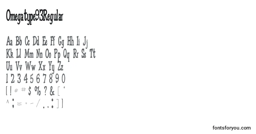 Czcionka Omegatype93Regular – alfabet, cyfry, specjalne znaki