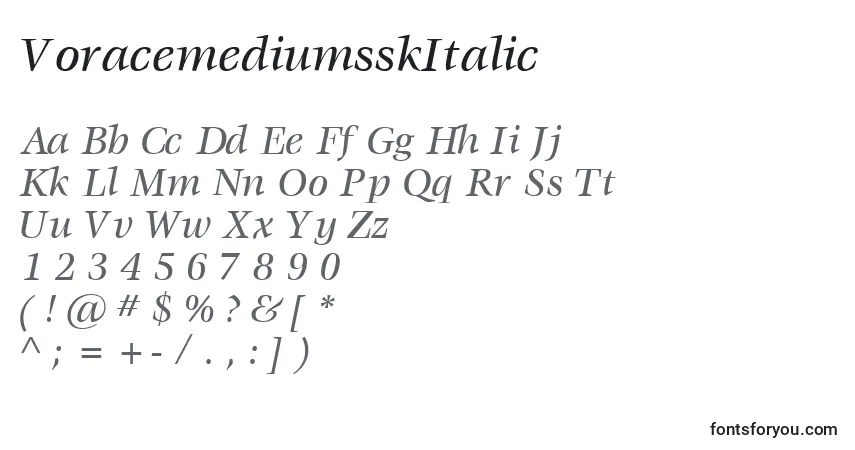 A fonte VoracemediumsskItalic – alfabeto, números, caracteres especiais