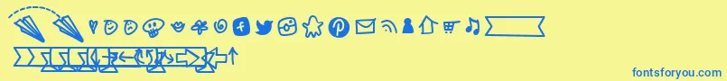 Czcionka BmdNotepaperAirplanesExtras – niebieskie czcionki na żółtym tle